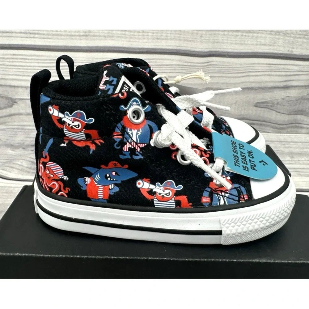 CONVERSE CHUCK TAYLOR ALL STAR‎ STREET PIRATE PRINT SNEAKERS Infant Size 4 BLACK